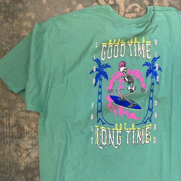 Skin and Bones Mens T-Shirt Surfer Graphic Skeleton Live Fast Ride Hard Tee 2XL - Picture 4 of 9
